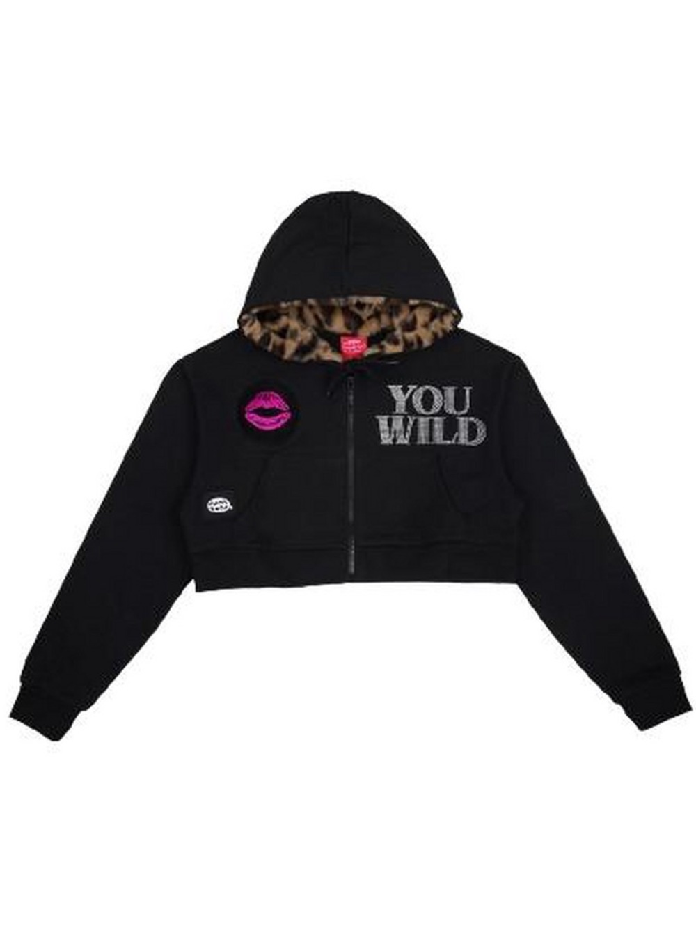 Jersey Shore Where's The Beach Long Sleeve Black ZipUp Hoodie Cropped 
Leopard L